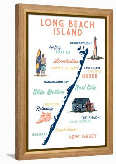 Long Beach Island, New Jersey - Typography and Icons-Lantern Press-Framed Stretched Canvas