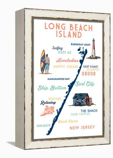 Long Beach Island, New Jersey - Typography and Icons-Lantern Press-Framed Stretched Canvas