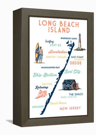 Long Beach Island, New Jersey - Typography and Icons-Lantern Press-Framed Stretched Canvas