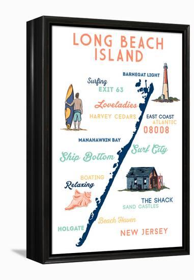 Long Beach Island, New Jersey - Typography and Icons-Lantern Press-Framed Stretched Canvas