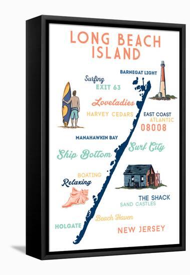 Long Beach Island, New Jersey - Typography and Icons-Lantern Press-Framed Stretched Canvas