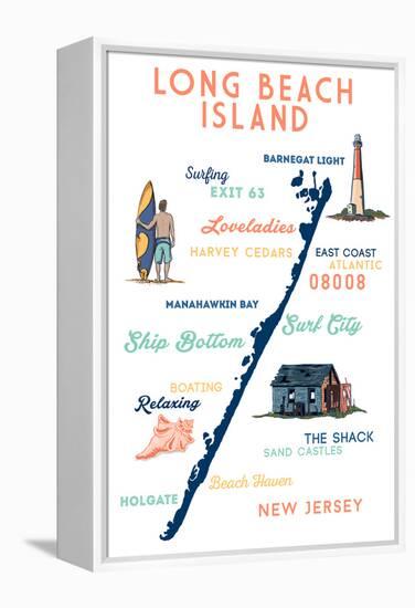Long Beach Island, New Jersey - Typography and Icons-Lantern Press-Framed Stretched Canvas