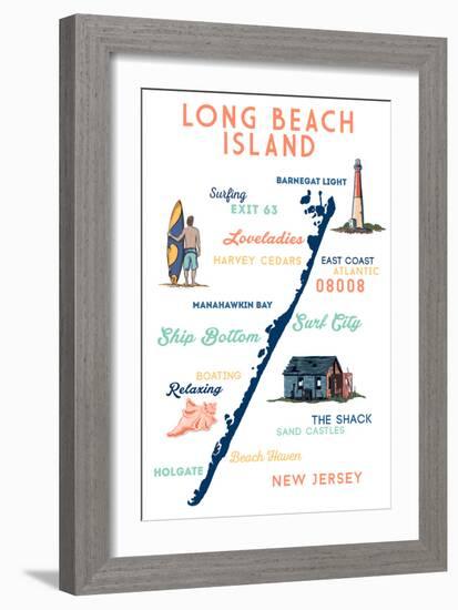 Long Beach Island, New Jersey - Typography and Icons-Lantern Press-Framed Art Print