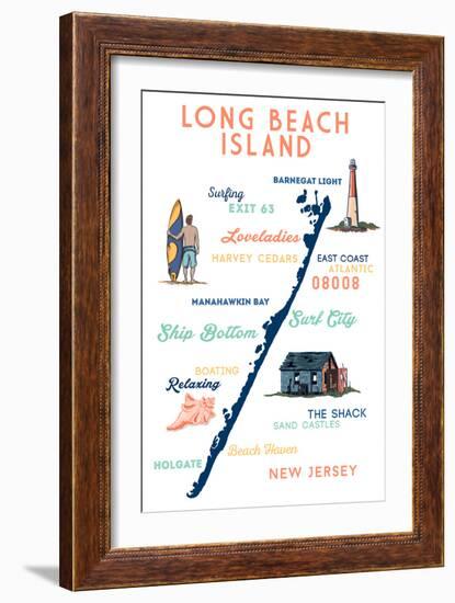 Long Beach Island, New Jersey - Typography and Icons-Lantern Press-Framed Art Print