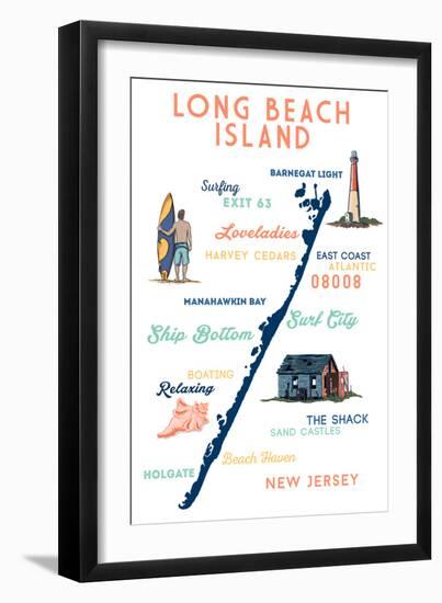 Long Beach Island, New Jersey - Typography and Icons-Lantern Press-Framed Art Print