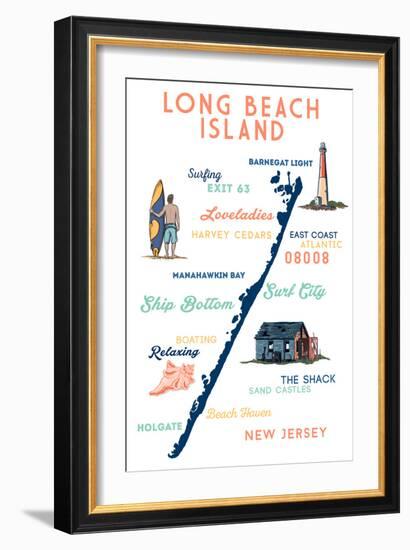 Long Beach Island, New Jersey - Typography and Icons-Lantern Press-Framed Art Print