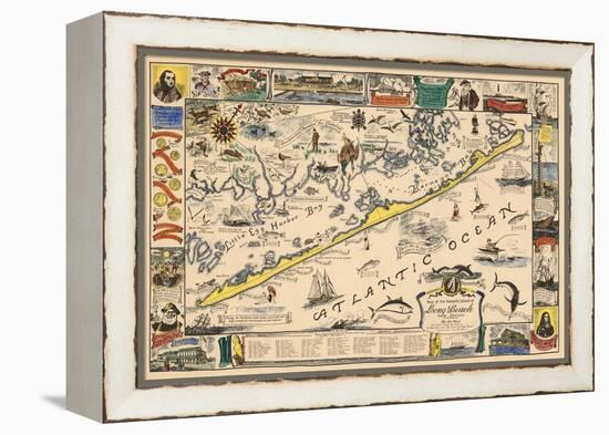 Long Beach Island, New Jersey - Vintage Map - Artwork-Lantern Press-Framed Stretched Canvas