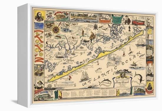 Long Beach Island, New Jersey - Vintage Map - Artwork-Lantern Press-Framed Stretched Canvas