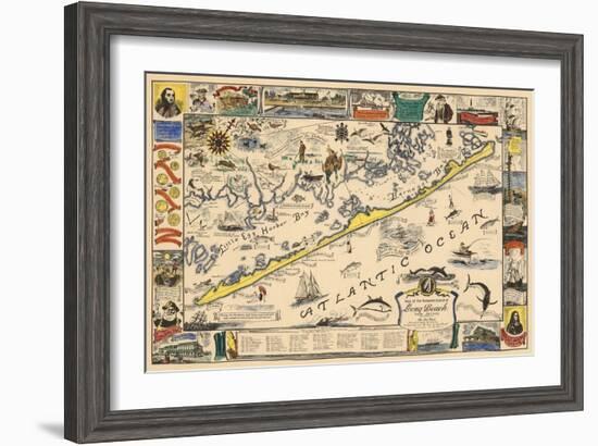 Long Beach Island, New Jersey - Vintage Map - Artwork-Lantern Press-Framed Art Print