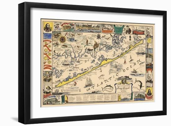 Long Beach Island, New Jersey - Vintage Map - Artwork-Lantern Press-Framed Art Print