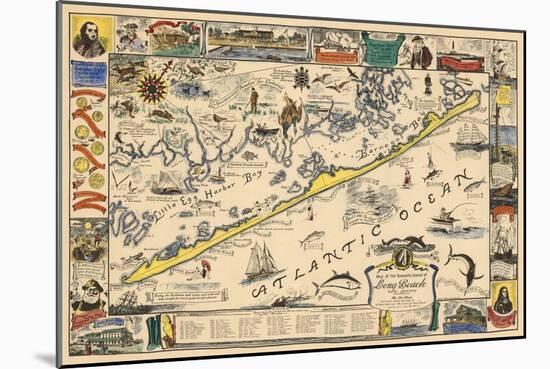 Long Beach Island, New Jersey - Vintage Map - Artwork-Lantern Press-Mounted Art Print
