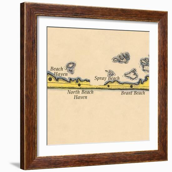 Long Beach Island, New Jersey - Vintage Map (square) 2 of 4-Lantern Press-Framed Art Print