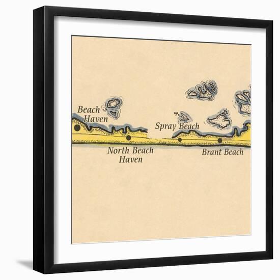 Long Beach Island, New Jersey - Vintage Map (square) 2 of 4-Lantern Press-Framed Art Print