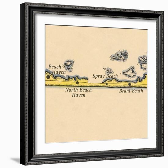 Long Beach Island, New Jersey - Vintage Map (square) 2 of 4-Lantern Press-Framed Art Print