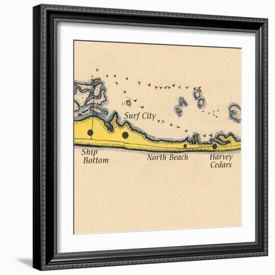 Long Beach Island, New Jersey - Vintage Map (square) 3 of 4-Lantern Press-Framed Art Print