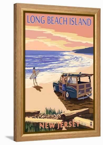 Long Beach Island, New Jersey - Woody on Beach-Lantern Press-Framed Stretched Canvas