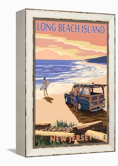 Long Beach Island, New Jersey - Woody on Beach-Lantern Press-Framed Stretched Canvas