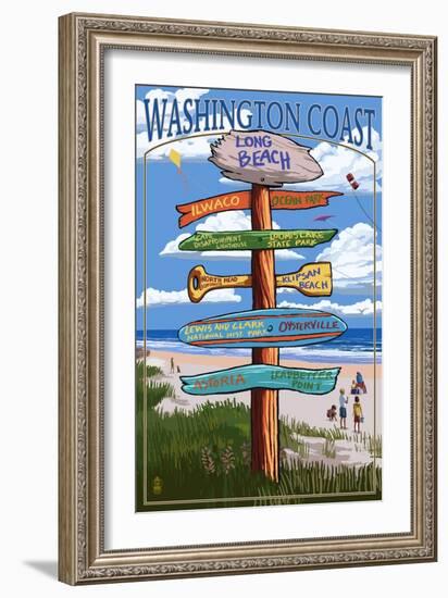 Long Beach, Washington - Sign Destinations-Lantern Press-Framed Art Print