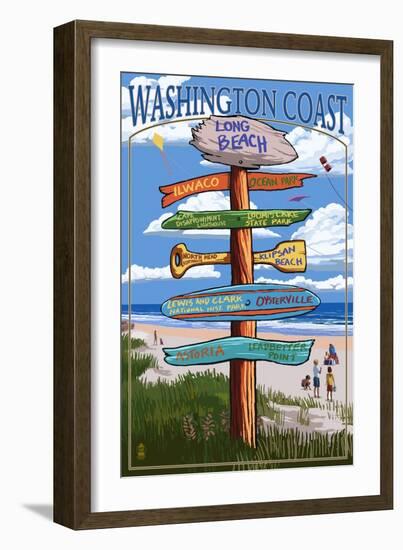 Long Beach, Washington - Sign Destinations-Lantern Press-Framed Art Print