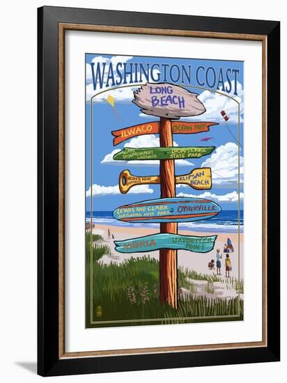 Long Beach, Washington - Sign Destinations-Lantern Press-Framed Art Print