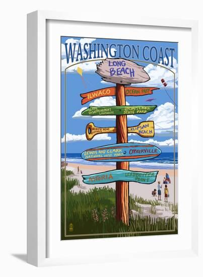 Long Beach, Washington - Sign Destinations-Lantern Press-Framed Art Print