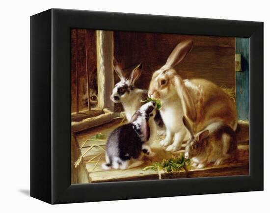 Long-Eared Rabbits in a Cage, Watched by a Cat-Horatio Henry Couldery-Framed Premier Image Canvas