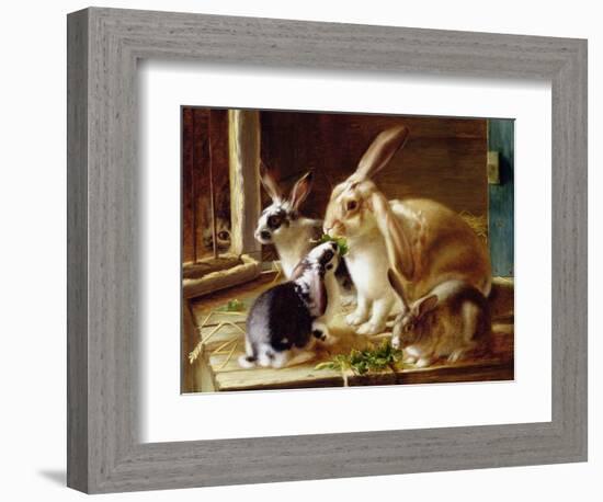 Long-Eared Rabbits in a Cage, Watched by a Cat-Horatio Henry Couldery-Framed Giclee Print