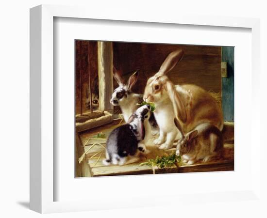 Long-Eared Rabbits in a Cage, Watched by a Cat-Horatio Henry Couldery-Framed Giclee Print