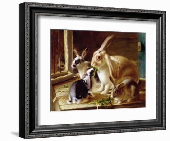 Long-Eared Rabbits in a Cage, Watched by a Cat-Horatio Henry Couldery-Framed Giclee Print