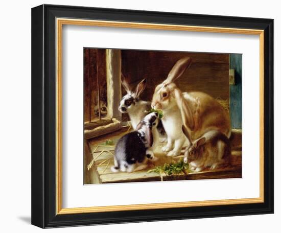 Long-Eared Rabbits in a Cage, Watched by a Cat-Horatio Henry Couldery-Framed Giclee Print