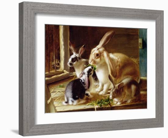 Long-Eared Rabbits in a Cage, Watched by a Cat-Horatio Henry Couldery-Framed Giclee Print