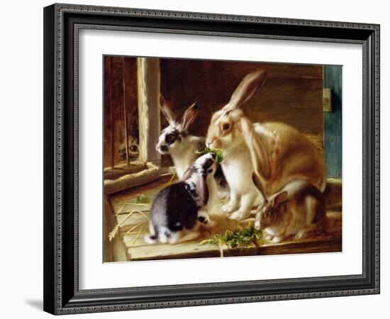 Long-Eared Rabbits in a Cage, Watched by a Cat-Horatio Henry Couldery-Framed Giclee Print