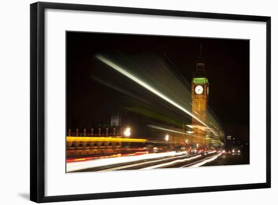 Long Exposure Lights from Traffic Big Ben London at Night-Veneratio-Framed Photographic Print