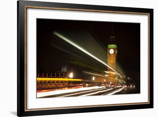 Long Exposure Lights from Traffic Big Ben London at Night-Veneratio-Framed Photographic Print