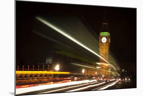 Long Exposure Lights from Traffic Big Ben London at Night-Veneratio-Mounted Photographic Print