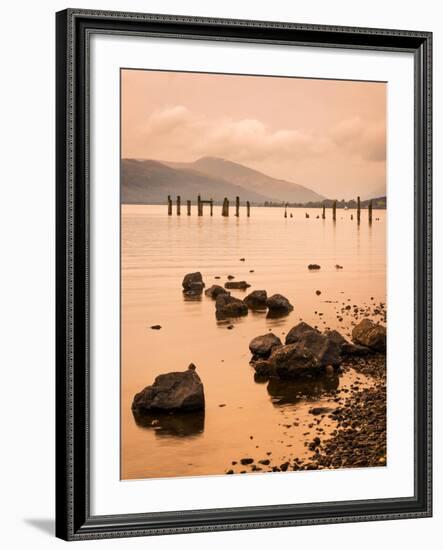 Long Exposure of a Scottish Loch and Jetty. the Mountains of the Trossachs Surround the Loch-Alan Hill-Framed Photographic Print