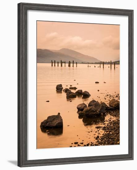 Long Exposure of a Scottish Loch and Jetty. the Mountains of the Trossachs Surround the Loch-Alan Hill-Framed Photographic Print