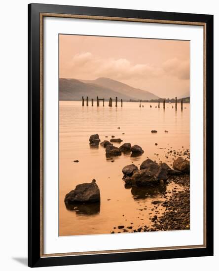 Long Exposure of a Scottish Loch and Jetty. the Mountains of the Trossachs Surround the Loch-Alan Hill-Framed Photographic Print