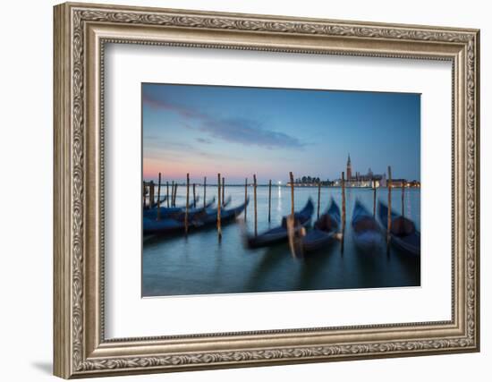 Long Exposure of Blue Gondolas at Dawn with the Church of San Giorgio Maggiore-Alex Saberi-Framed Photographic Print