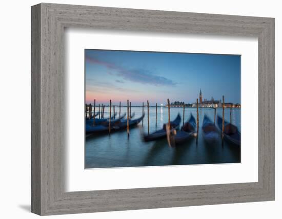 Long Exposure of Blue Gondolas at Dawn with the Church of San Giorgio Maggiore-Alex Saberi-Framed Photographic Print