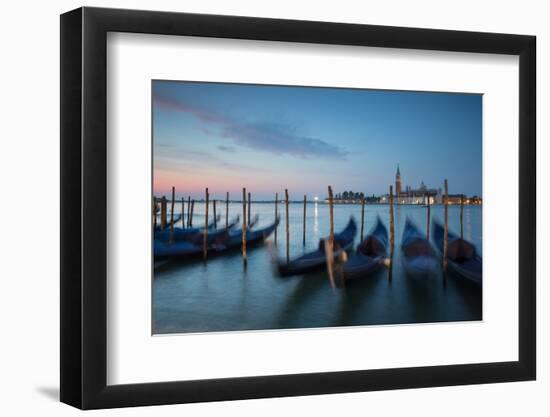 Long Exposure of Blue Gondolas at Dawn with the Church of San Giorgio Maggiore-Alex Saberi-Framed Photographic Print