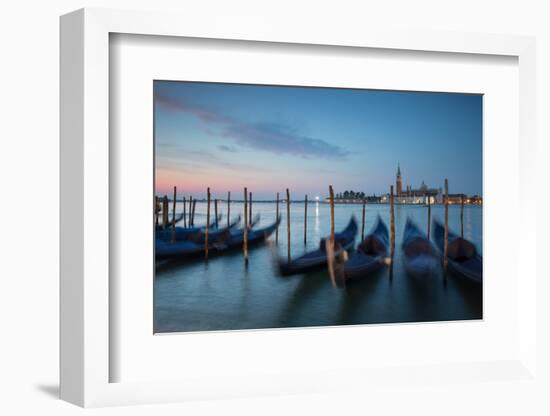 Long Exposure of Blue Gondolas at Dawn with the Church of San Giorgio Maggiore-Alex Saberi-Framed Photographic Print