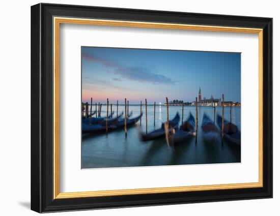 Long Exposure of Blue Gondolas at Dawn with the Church of San Giorgio Maggiore-Alex Saberi-Framed Photographic Print