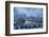 Long exposure of clouds at dusk over the illuminated city skyline and Ignatz Bubis bridge-Roberto Moiola-Framed Photographic Print