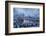 Long exposure of clouds at dusk over the illuminated city skyline and Ignatz Bubis bridge-Roberto Moiola-Framed Photographic Print