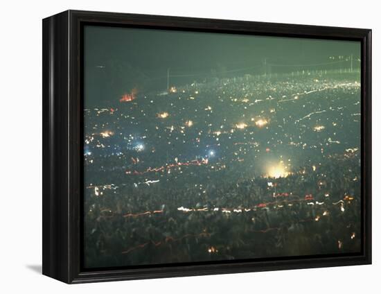 Long Exposure of Huge Night Time Crowd, Showing Lights All Over, Woodstock Music and Art Fair-John Dominis-Framed Premier Image Canvas