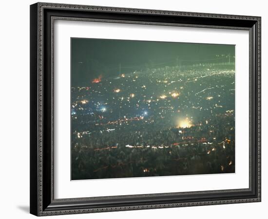 Long Exposure of Huge Night Time Crowd, Showing Lights All Over, Woodstock Music and Art Fair-John Dominis-Framed Photographic Print