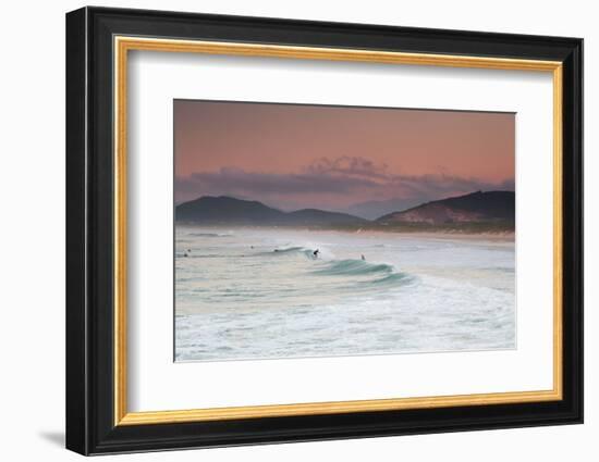 Long Exposure of Surfers Enjoy the Wave on Praia Da Joaquina Beach-Alex Saberi-Framed Photographic Print