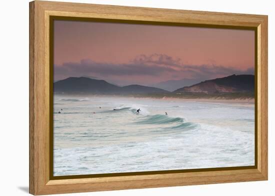 Long Exposure of Surfers Enjoy the Wave on Praia Da Joaquina Beach-Alex Saberi-Framed Premier Image Canvas