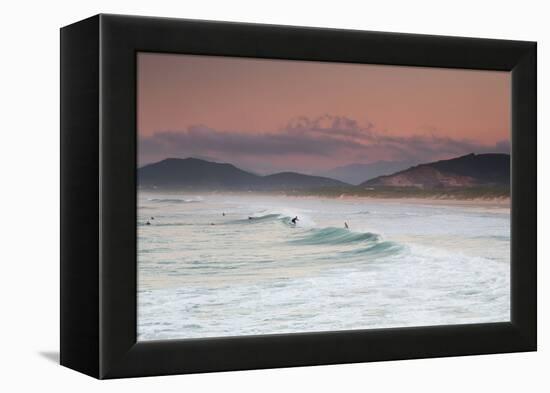 Long Exposure of Surfers Enjoy the Wave on Praia Da Joaquina Beach-Alex Saberi-Framed Premier Image Canvas